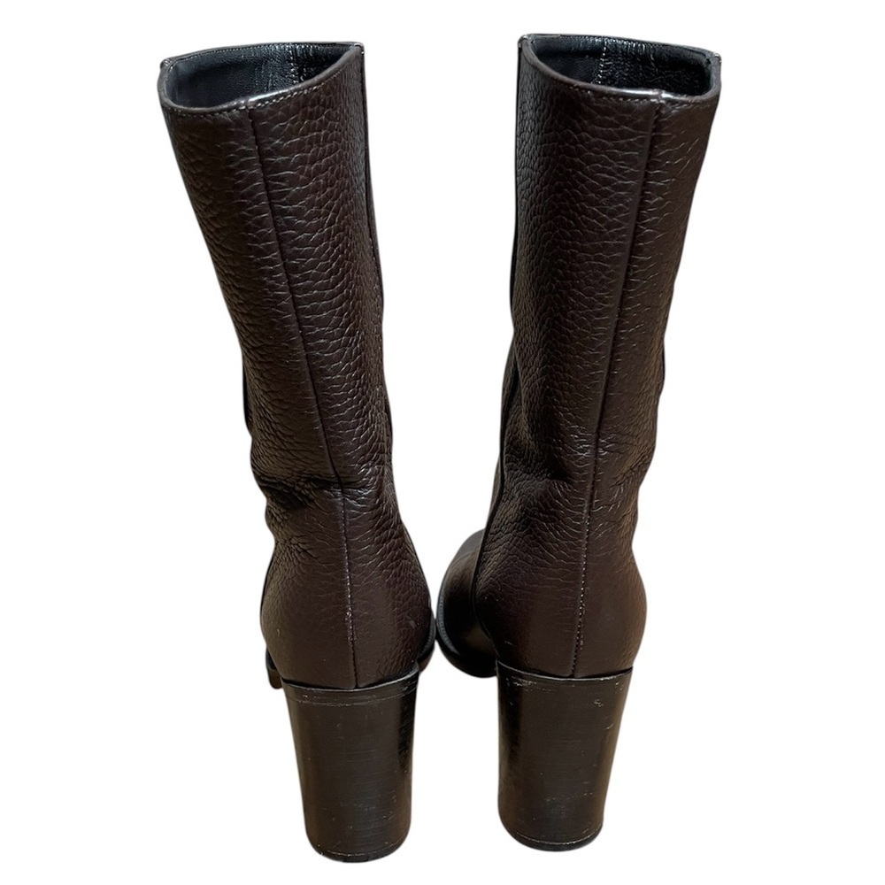 Aquatalia Beryl Brown Pebbled Leather Heeled Boots Size 7 1/2 Made In Italy - Picture 12 of 13
